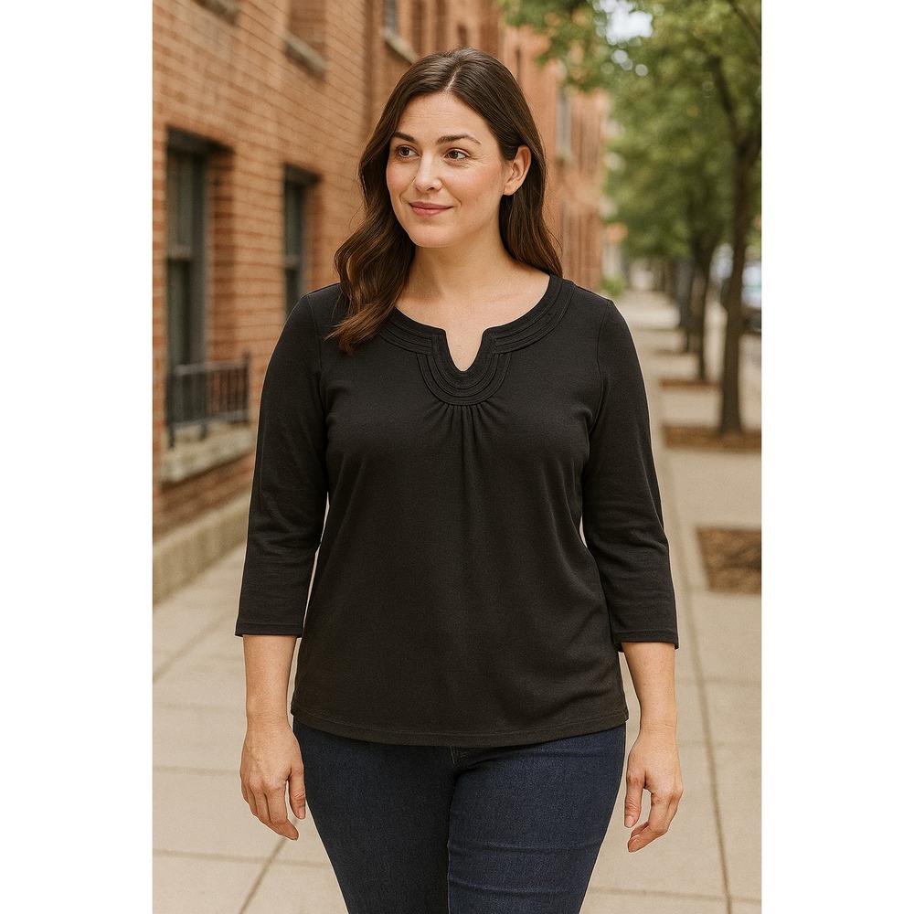 Talbots Black‎ Top Medium Cotton Modal Blend V-Neck Whimsigoth Festival
